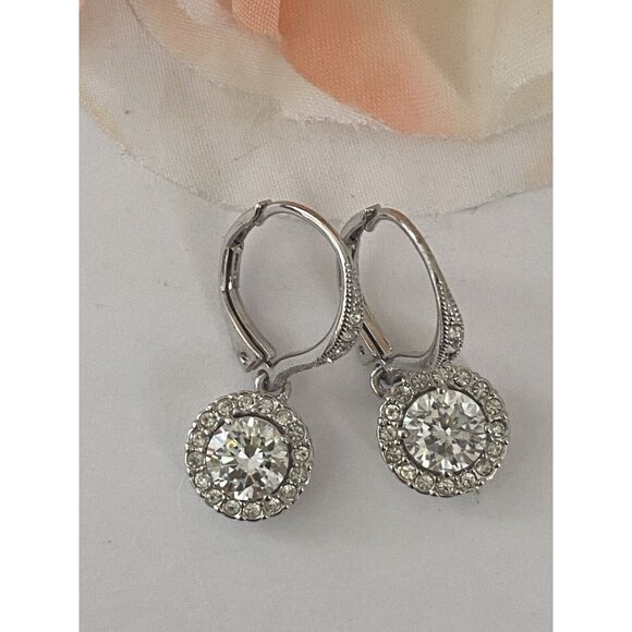 Vtg Bridal Hair Piece Brooch and Earring Set Silver Filigree Rhinestones‎ 4.5\